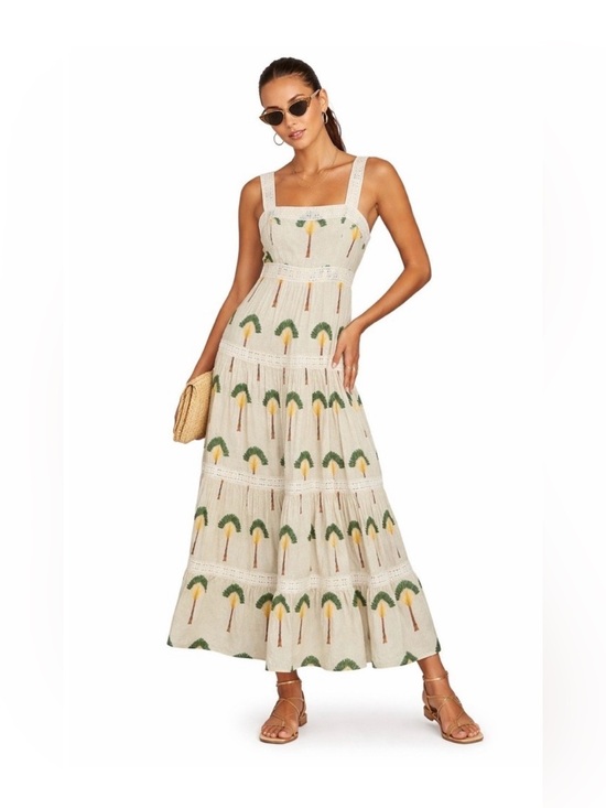 Calypso St. Barth Dresses & Skirts - Calypso St. Barth Cream Maxi Dress with Green & Yellow Palm Print